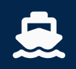 Icon of a boat on water against a dark blue background.
