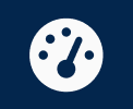 Icon of a speedometer on a dark blue background.