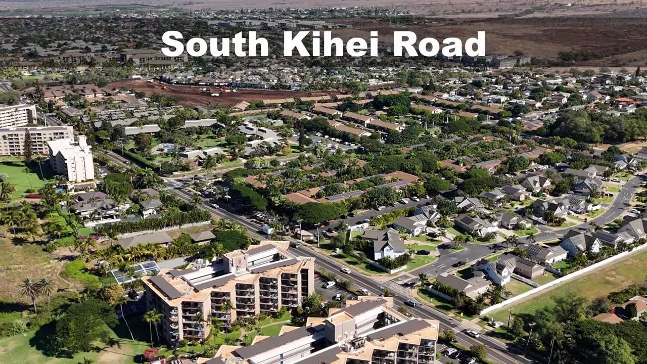 Aerial view of South Kihei Road running through the coastal town
